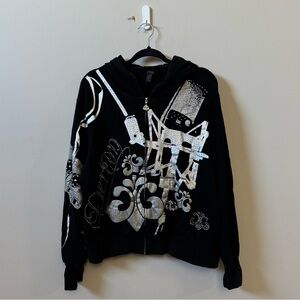 Deréon women’s Y2K black bling studded zip up hoodie